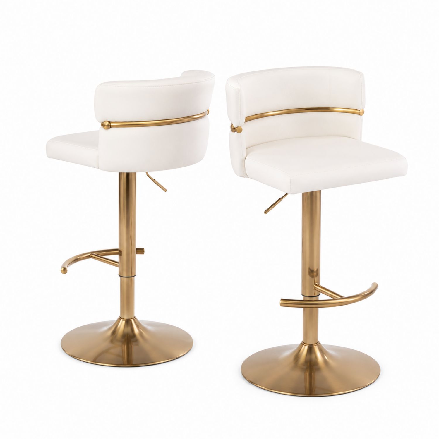 Conjunto de 2 Taburetes de Bar de Cuero Sintético Blanco y Base Dorada-Zentrivoniel