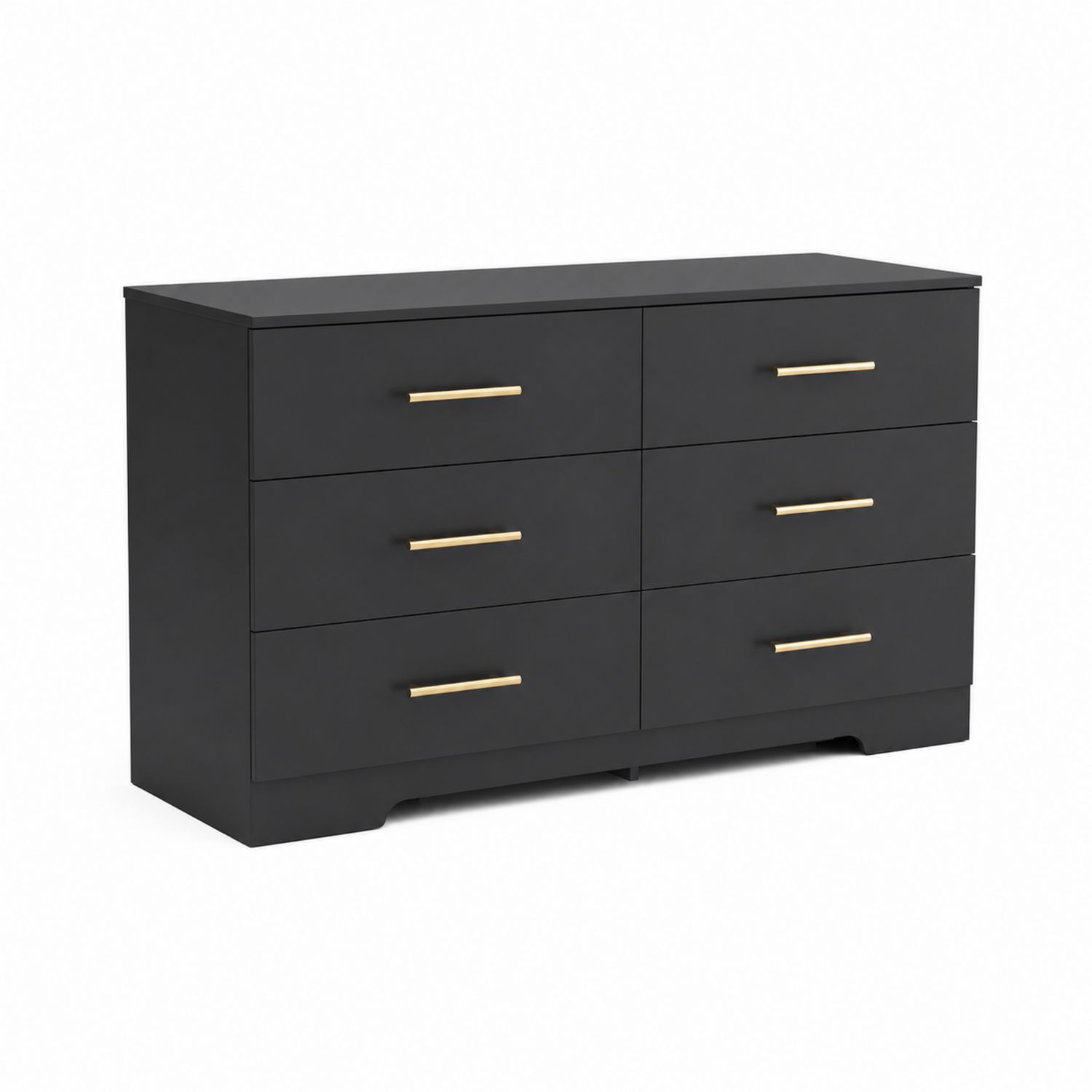 Cómoda de Madera Negra con Seis Cajones y Tiradores Dorados-Zentrivoniel