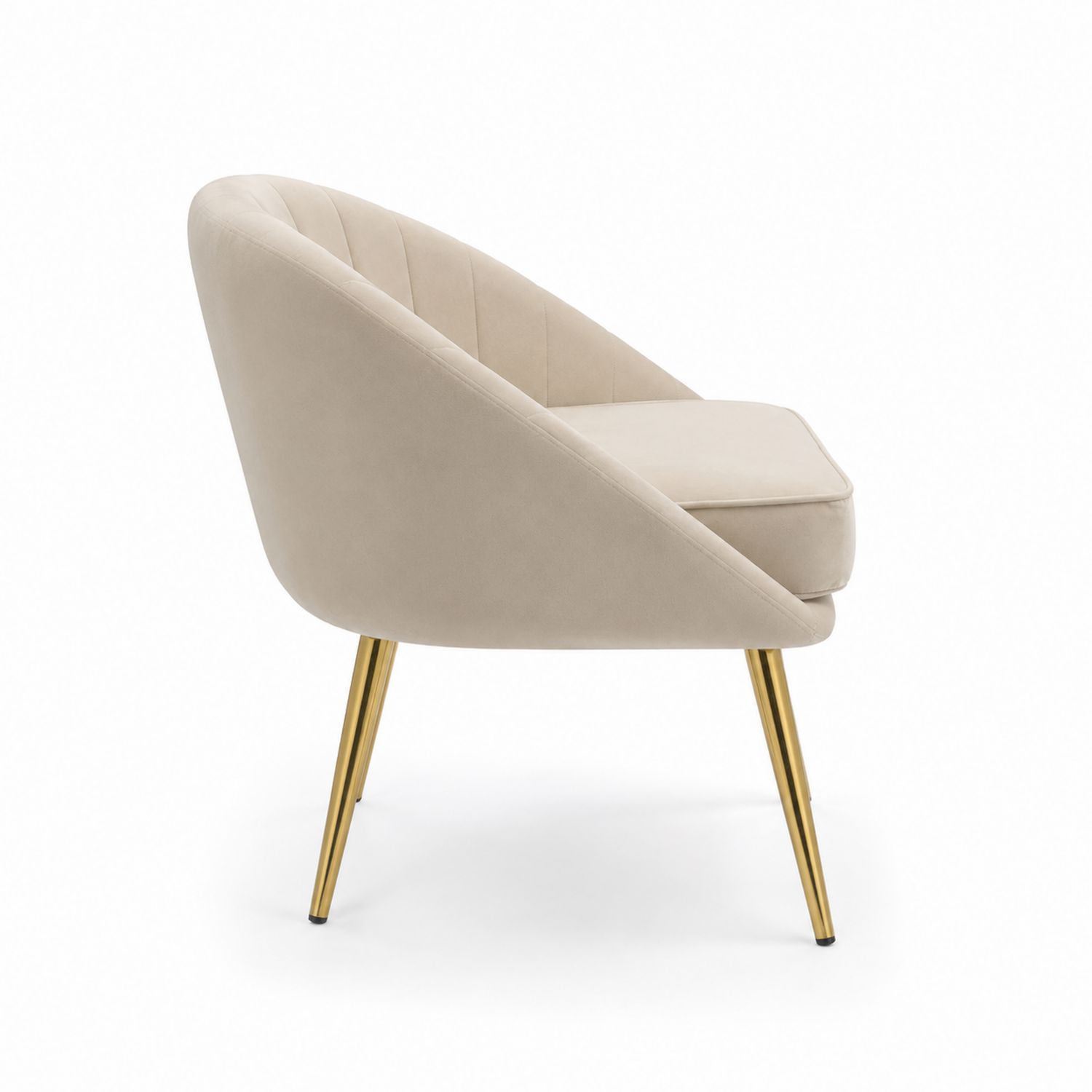 Silla de terciopelo beige con patas de acero dorado-Zentrivoniel