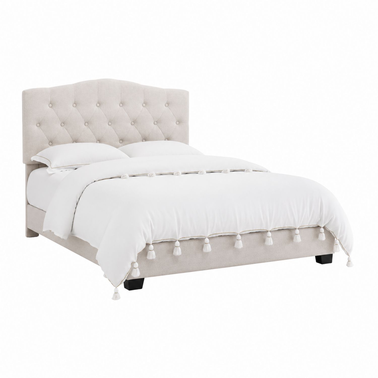 Cama tapizada de lino beige con cabecero acolchado 200x150 cm-Zentrivoniel