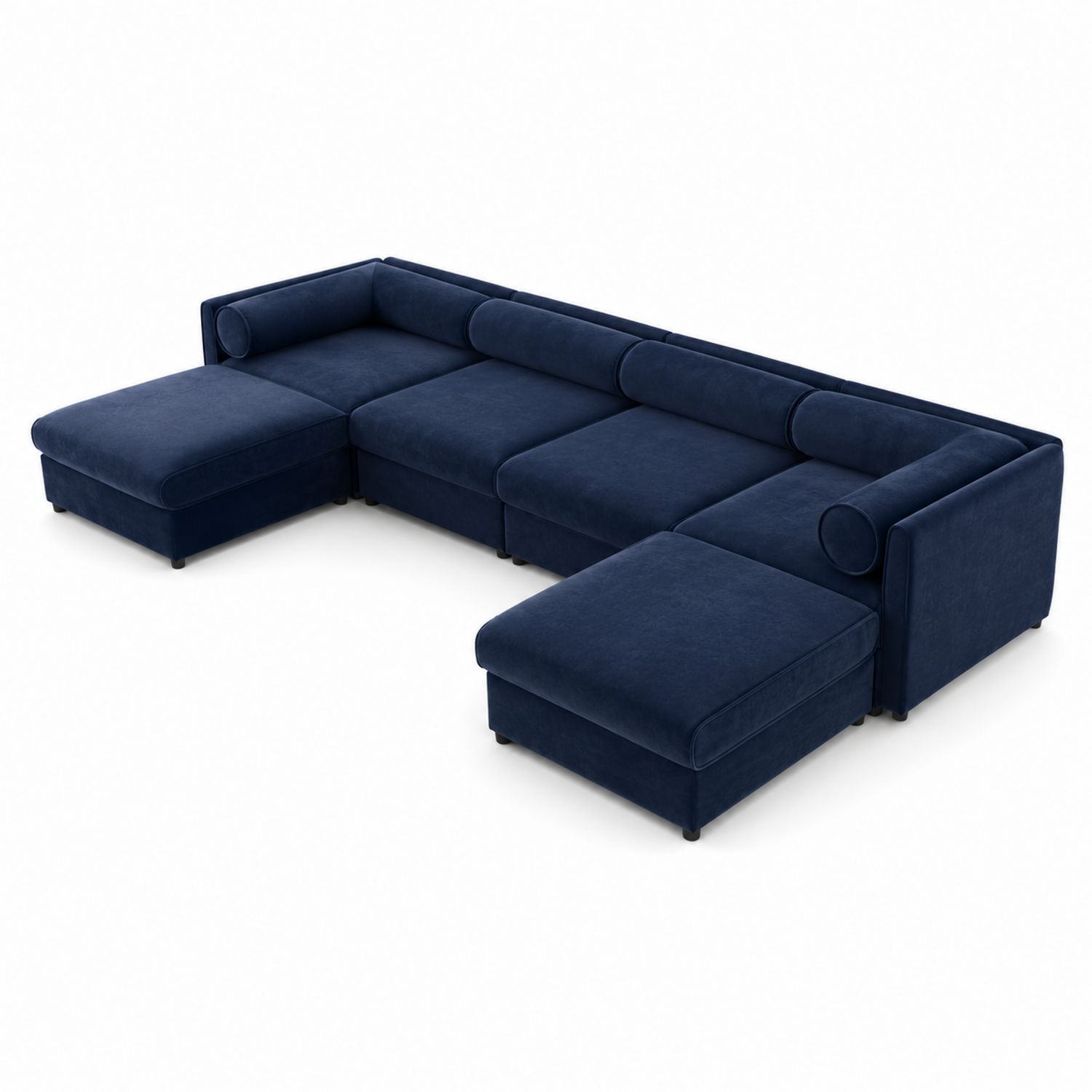 Sofá seccional en U de madera y tela aterciopelada azul marino 300 cm-Zentrivoniel