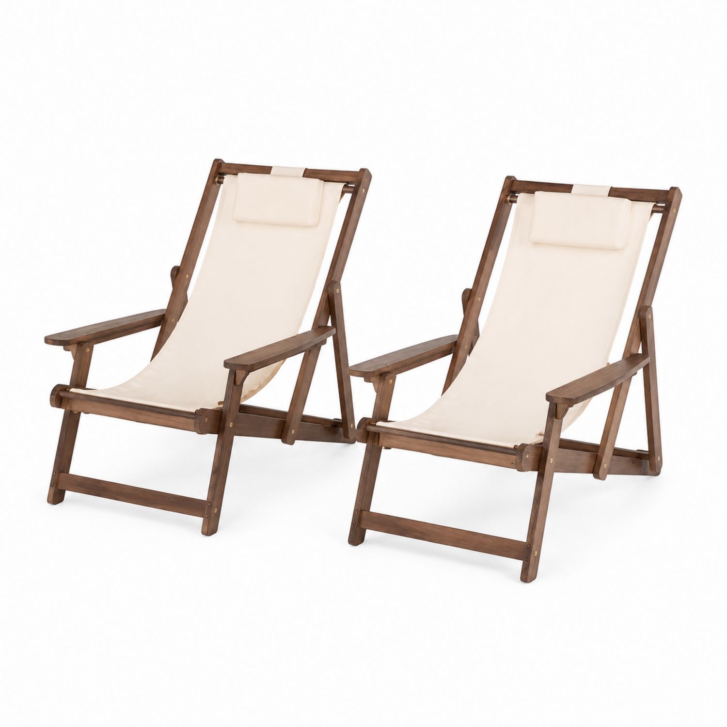 Conjunto de 2 Sillas Plegables de Madera y Lona Beige-Zentrivoniel
