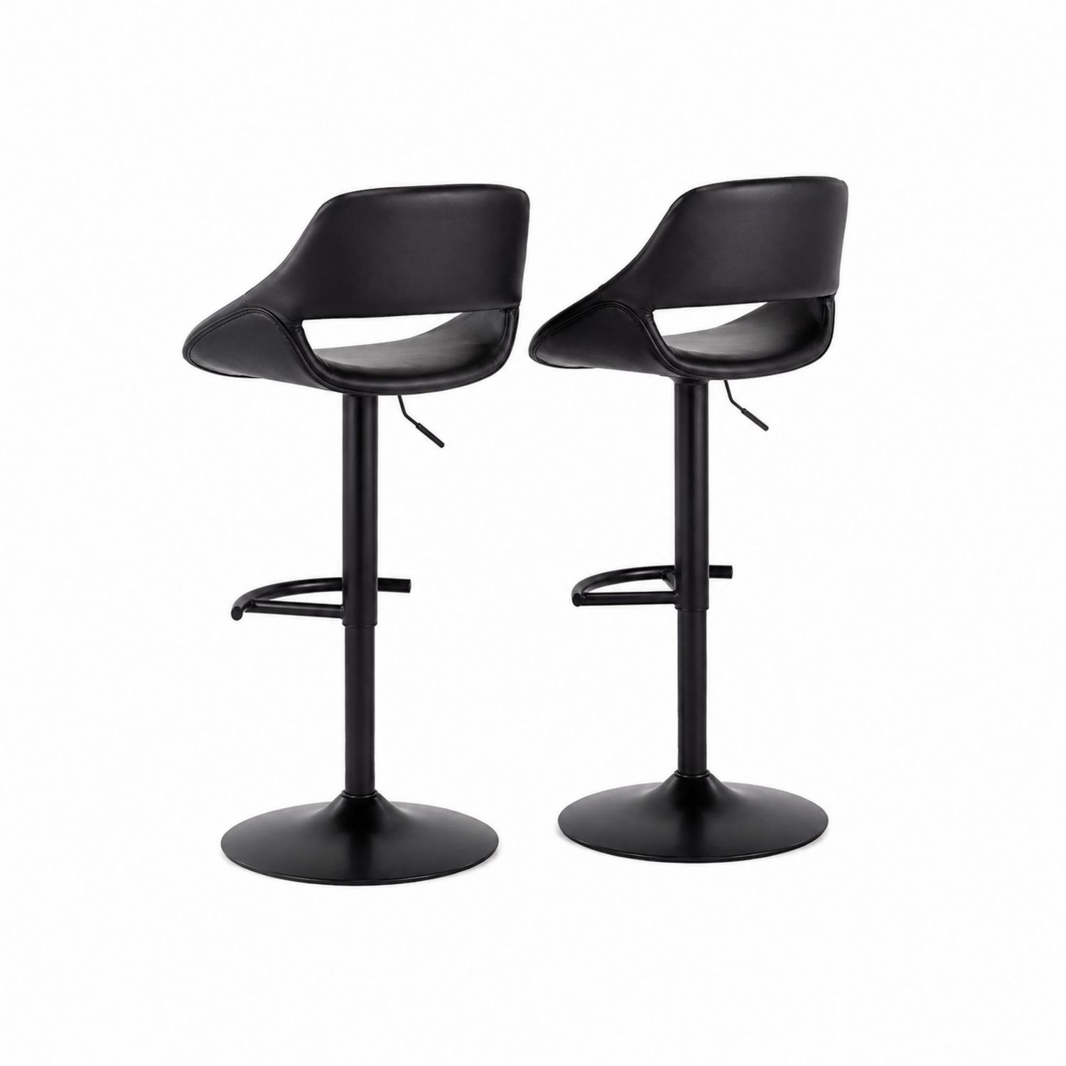Set de 2 Taburetes de Bar Ajustables de Cuero Sintético Negro-Zentrivoniel