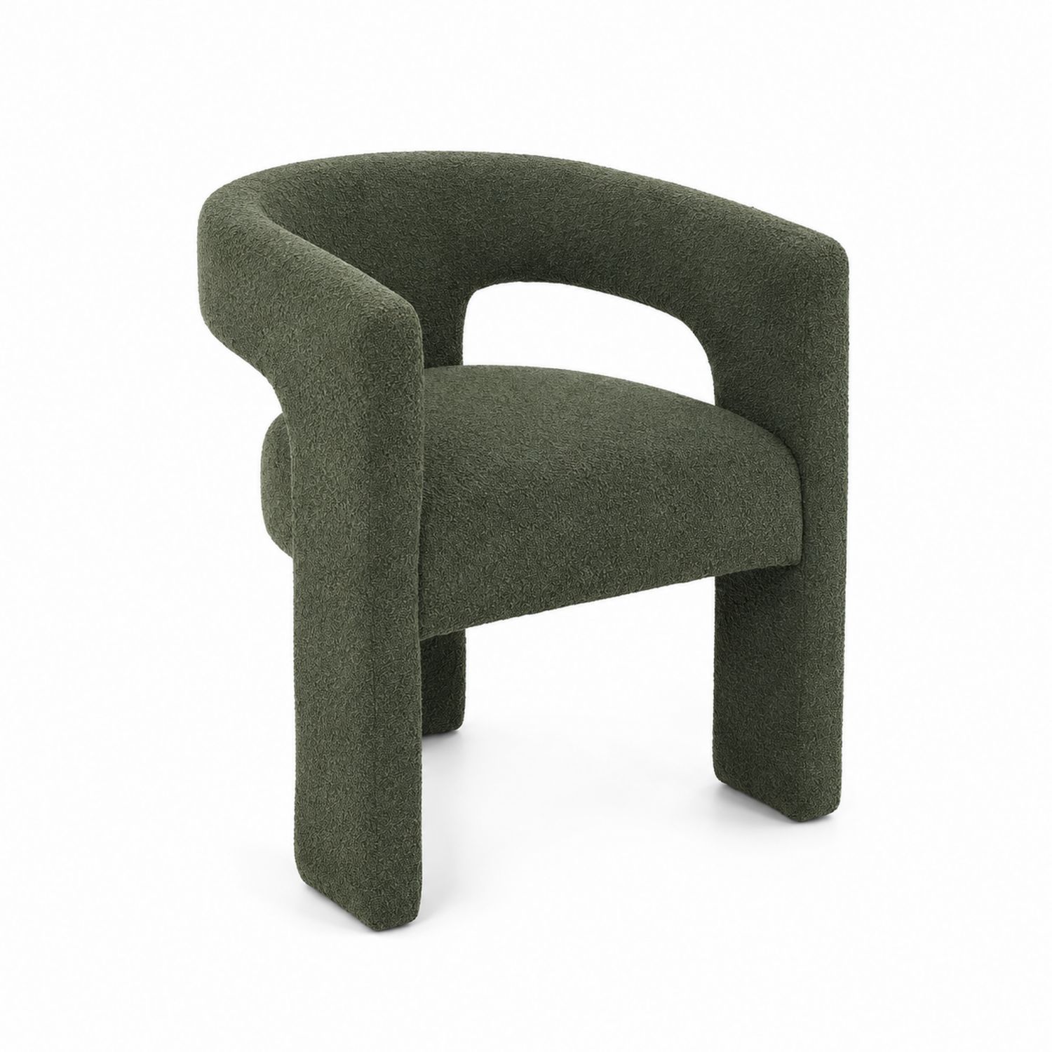 Silla de comedor con estructura de madera y tela bouclé verde-Zentrivoniel