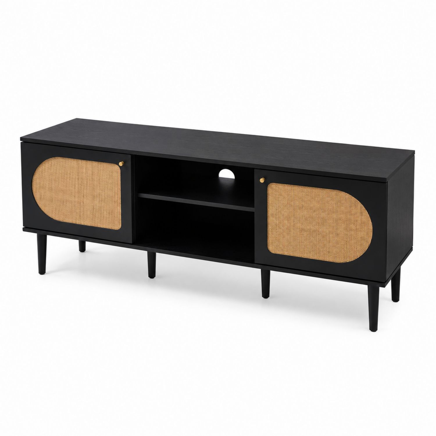 Mueble de TV de MDF y ratán 138 cm Negro-Zentrivoniel