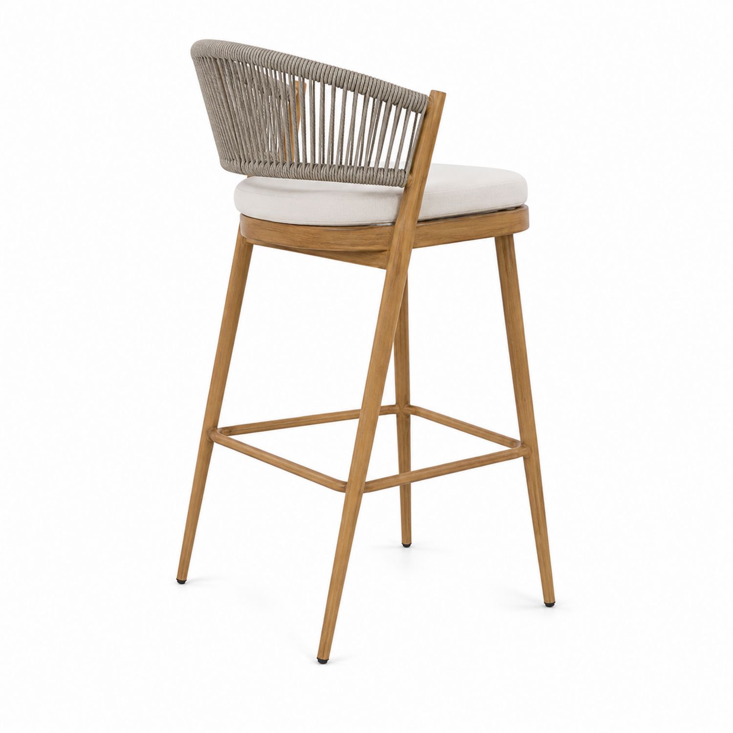 Taburete de madera con respaldo de cuerda y asiento de poliéster, color Beige-Zentrivoniel