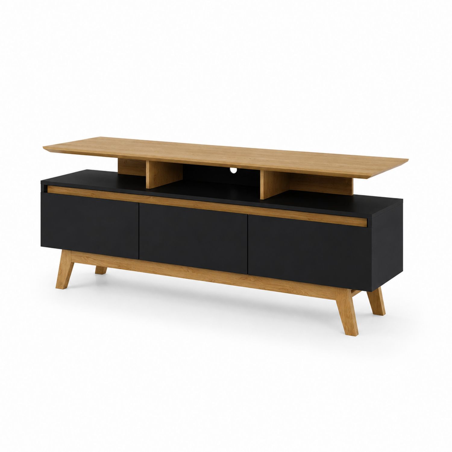 Mueble de TV de madera con acabado roble y negro-Zentrivoniel