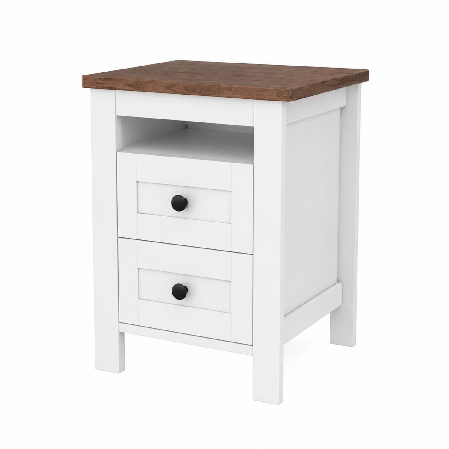 Mesita de noche de Madera de Pino y Roble 60x40x35 cm, Blanco-Zentrivoniel