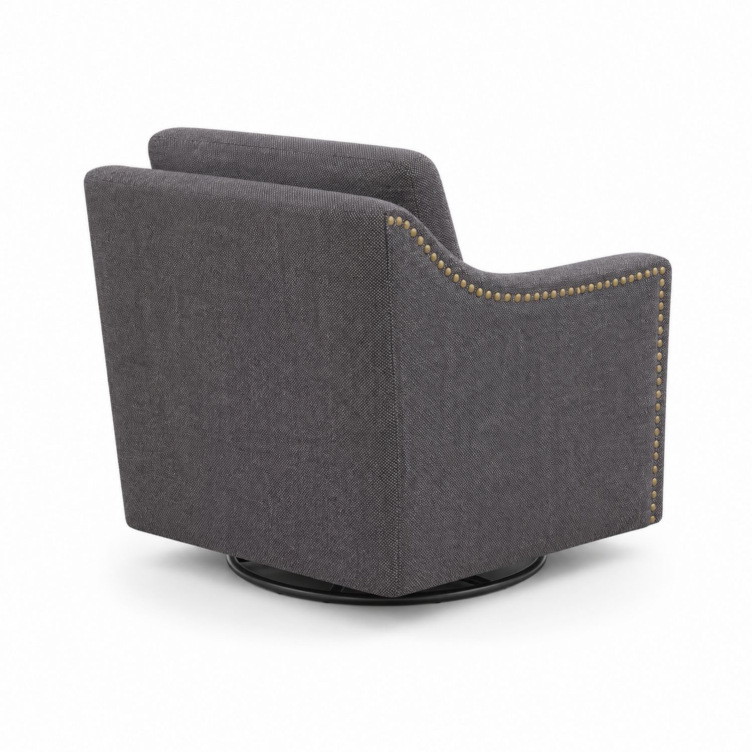 Sillón giratorio de tela gris con tachuelas y base de metal-Zentrivoniel