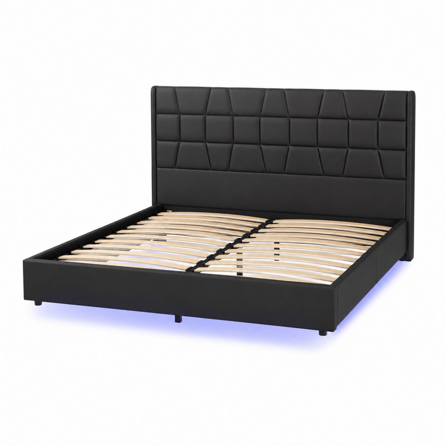 Cama de madera y cuero sintético negro con somier 200x160 cm-Zentrivoniel