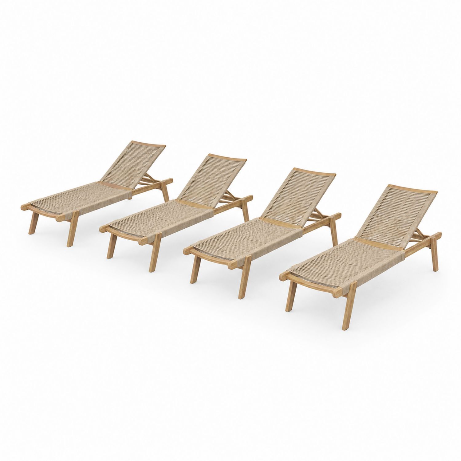 Conjunto de Tumbonas de Teca y Ratán Sintético Beige 4 Piezas-Zentrivoniel