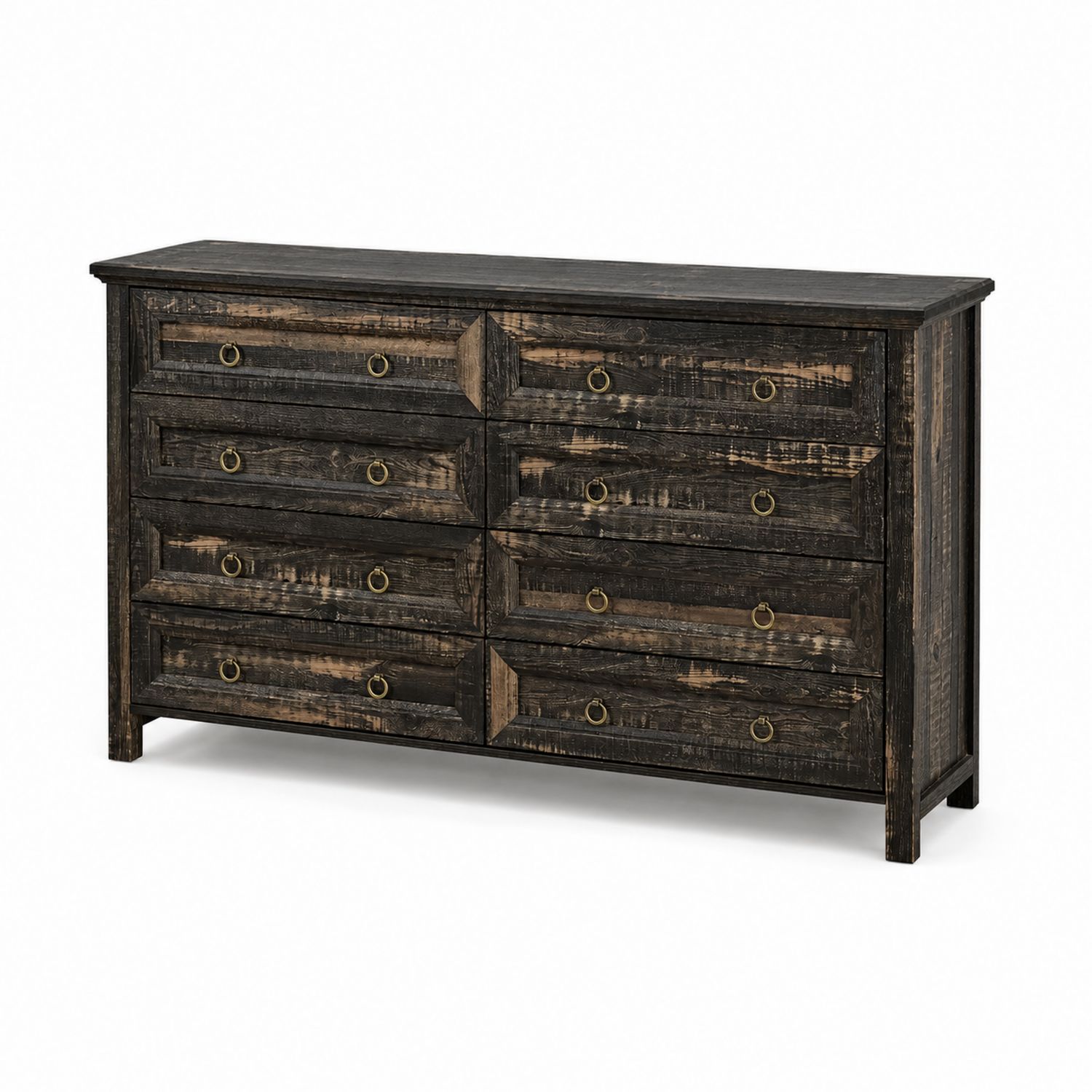 Cómoda de madera de pino con 8 cajones en negro envejecido-Zentrivoniel