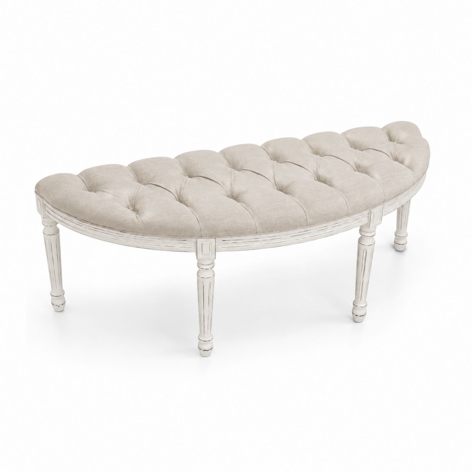 Banco Semicircular de Madera de Caucho con Asiento de Poliéster Beige-Zentrivoniel