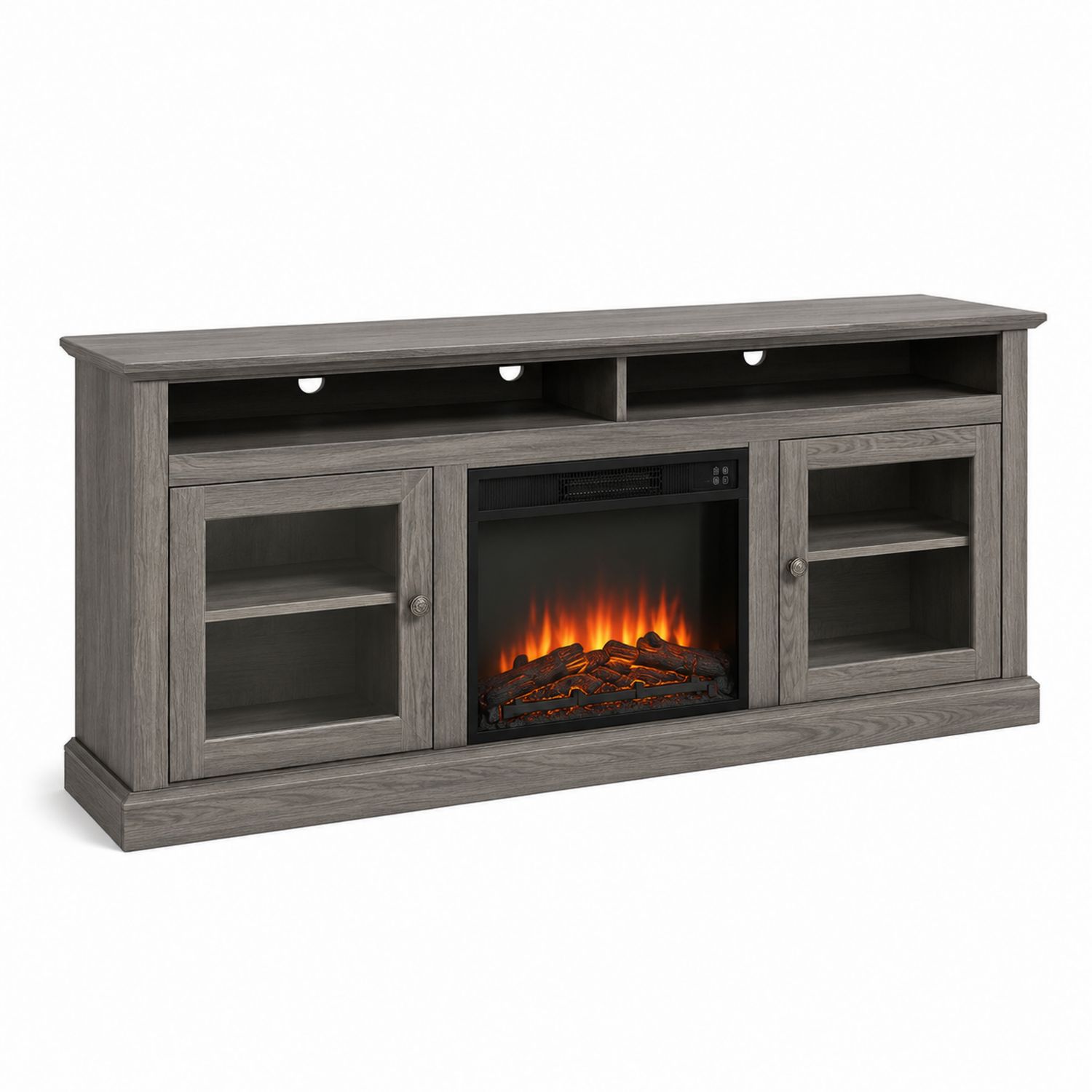 Mueble de TV con Chimenea Eléctrica MDF y Vidrio Gris 160 cm-Zentrivoniel