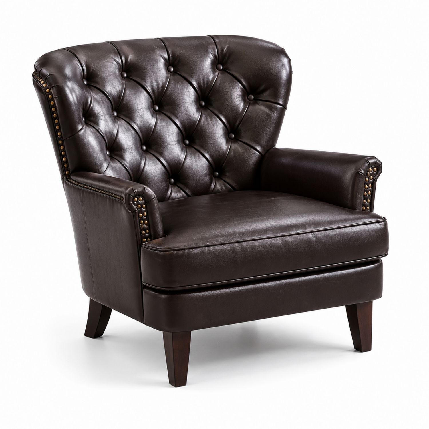 Sillón de cuero auténtico marrón con respaldo acolchado-Zentrivoniel