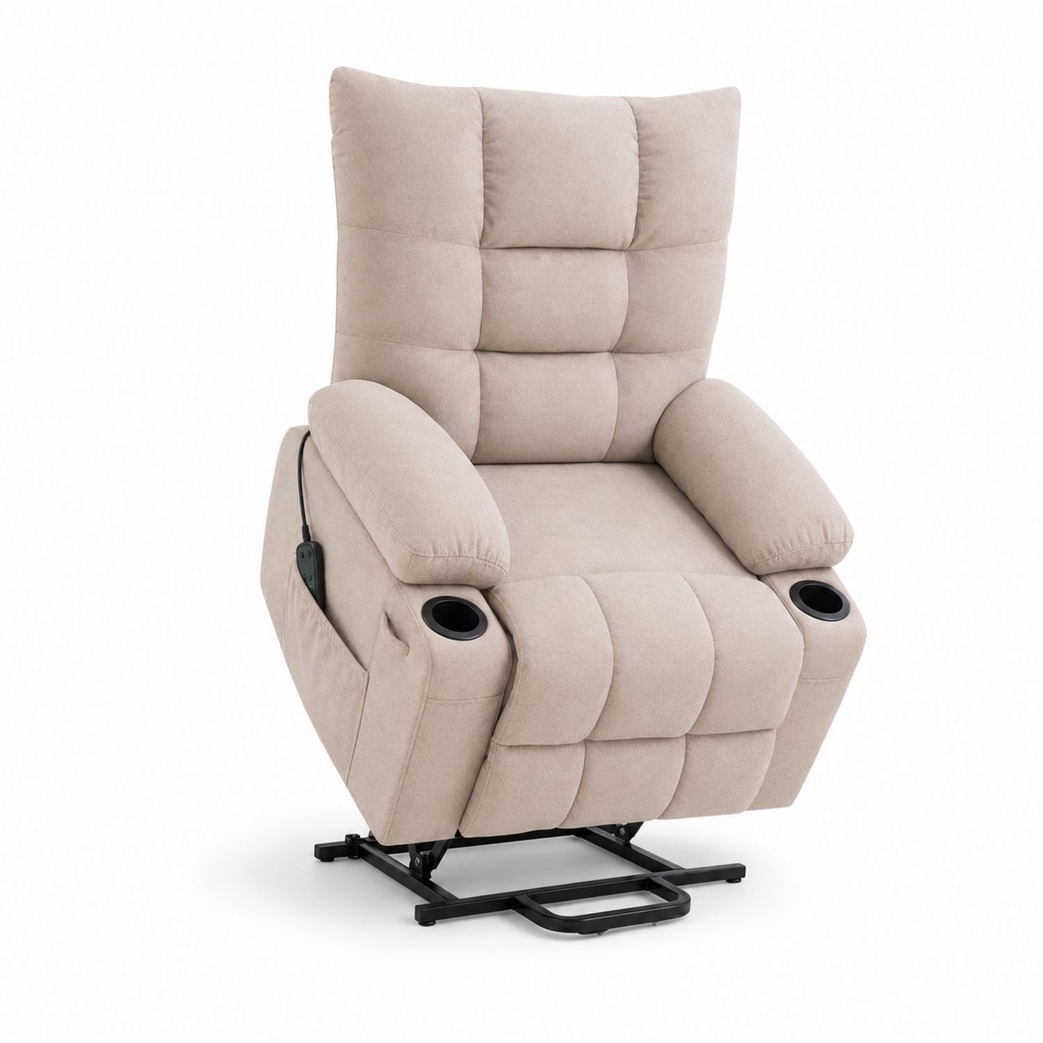 Sillón Reclinable Eléctrico en Tela Beige con Portavasos-Zentrivoniel