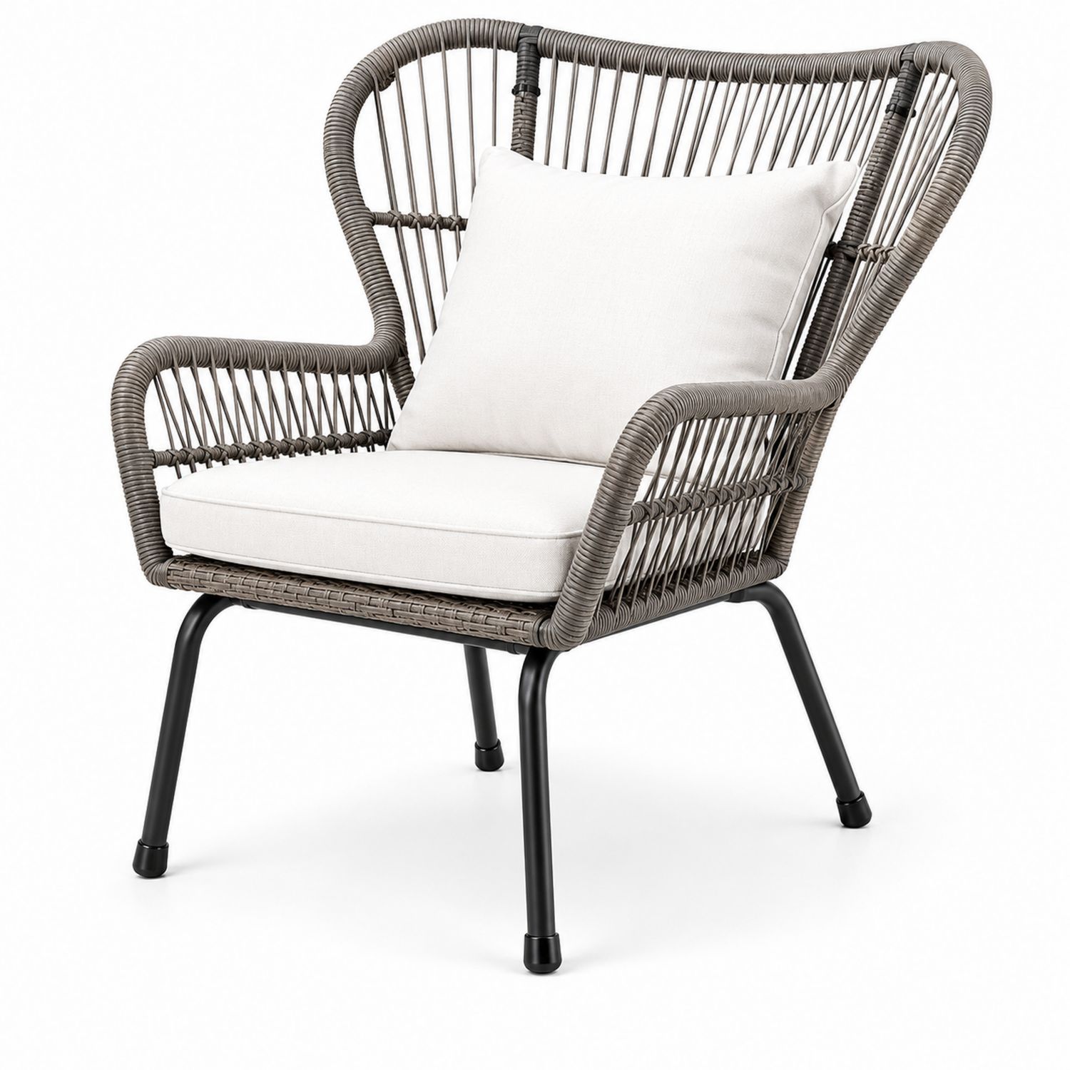 Silla de Exterior de Acero y Cuerda Sintética Gris con Cojines Beige-Zentrivoniel