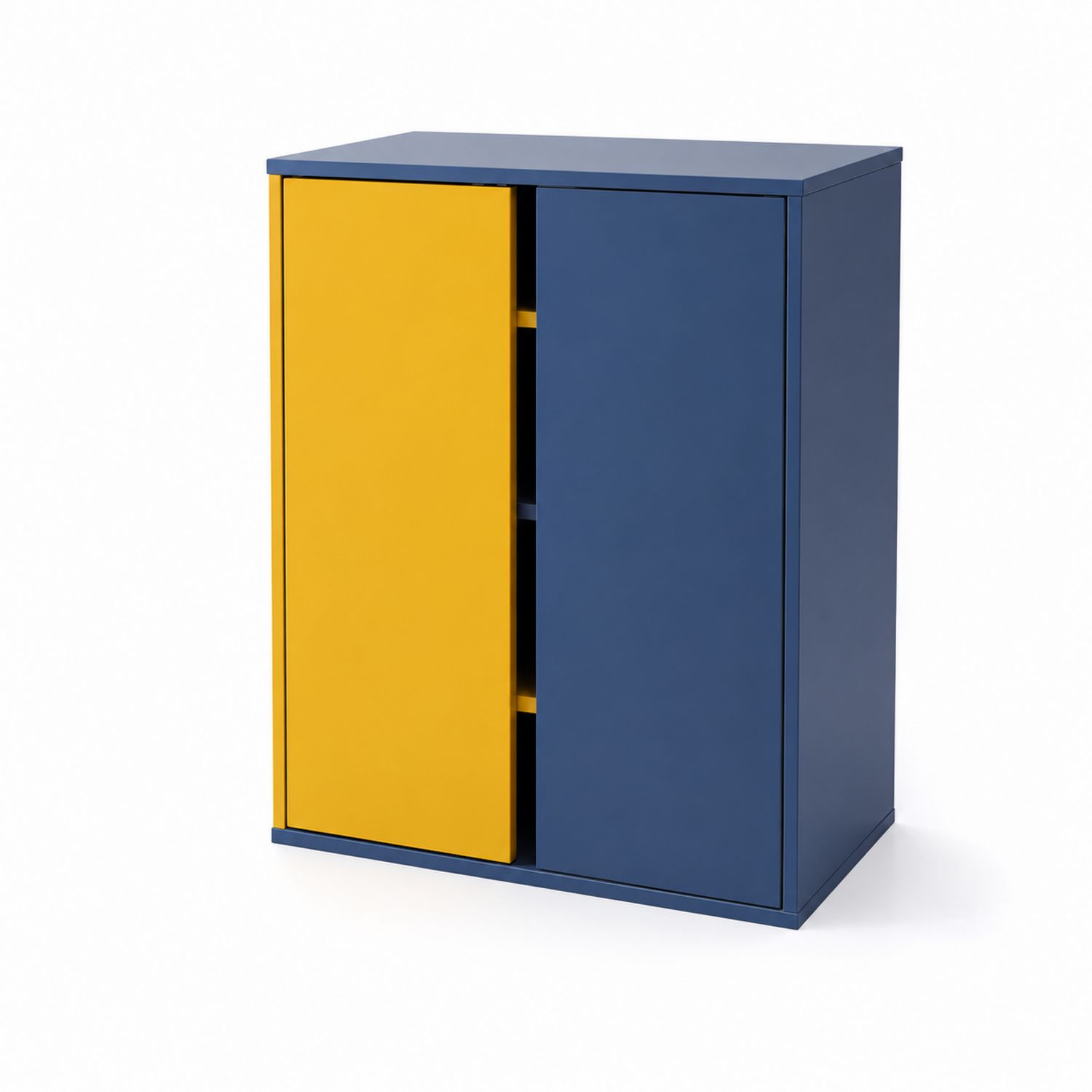 Armario de almacenamiento MDF azul y amarillo con puertas batientes-Zentrivoniel
