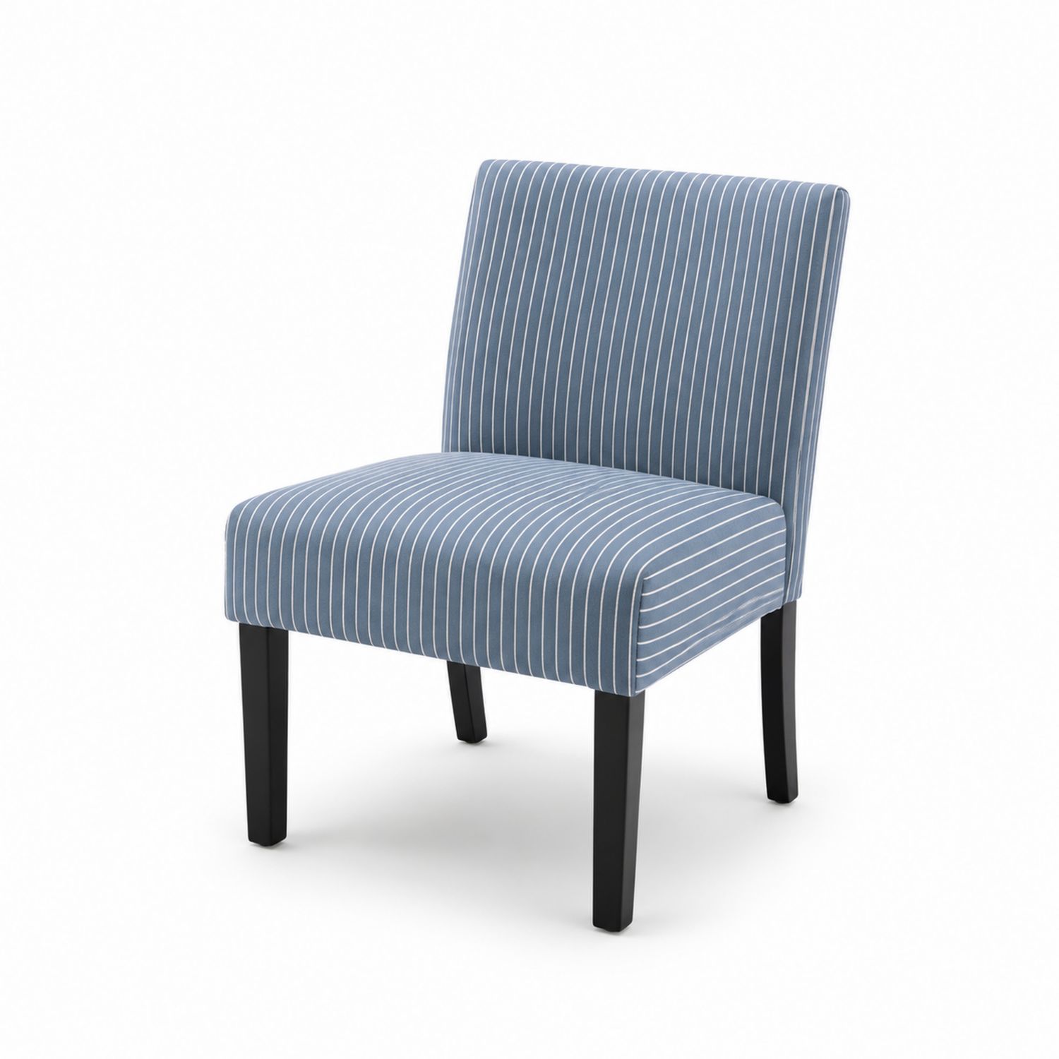 Silla de tela azul con rayas y patas de madera-Zentrivoniel