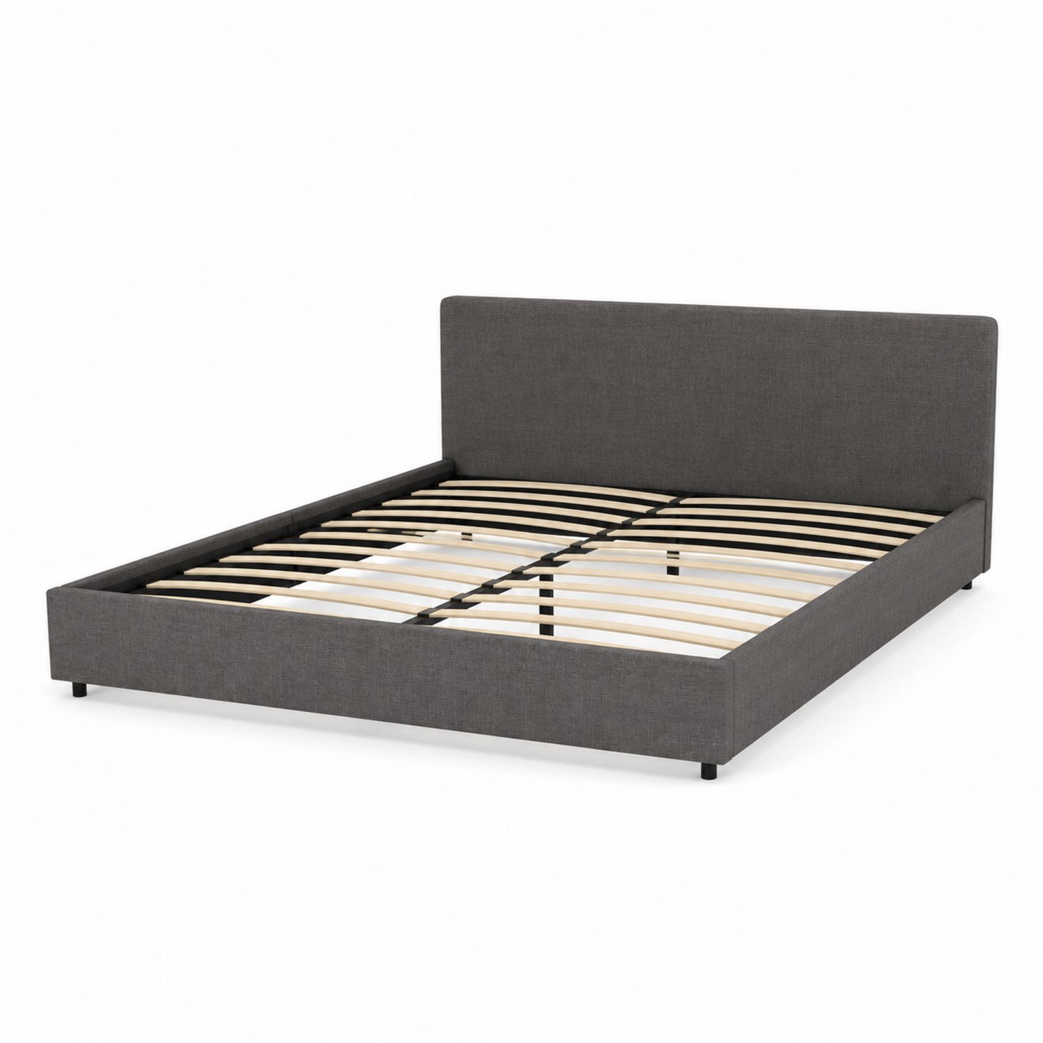 Cama doble de madera y tela gris 200x160 cm-Zentrivoniel