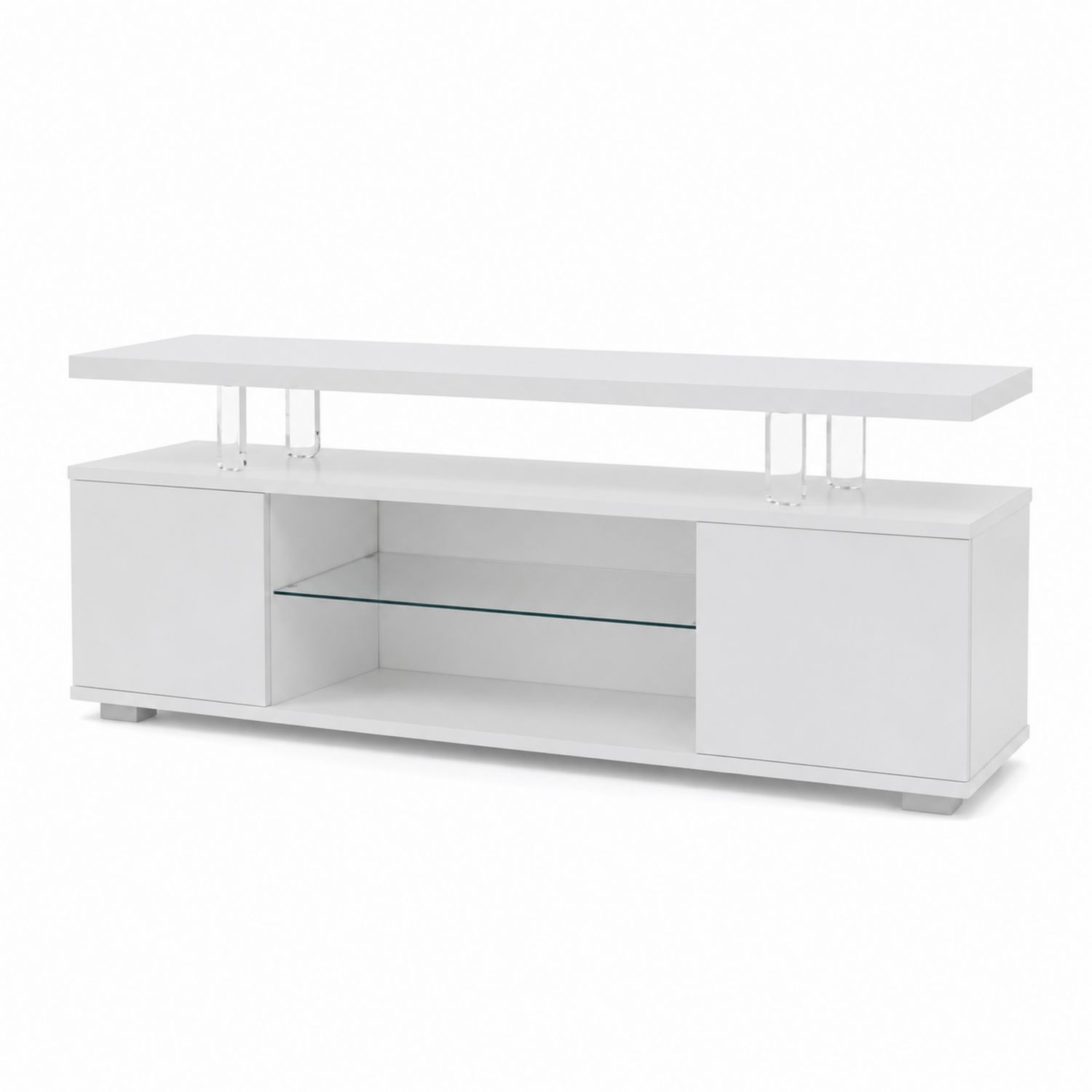 Mesa de TV de Madera MDF con Estante de Vidrio Blanco 120cm-Zentrivoniel