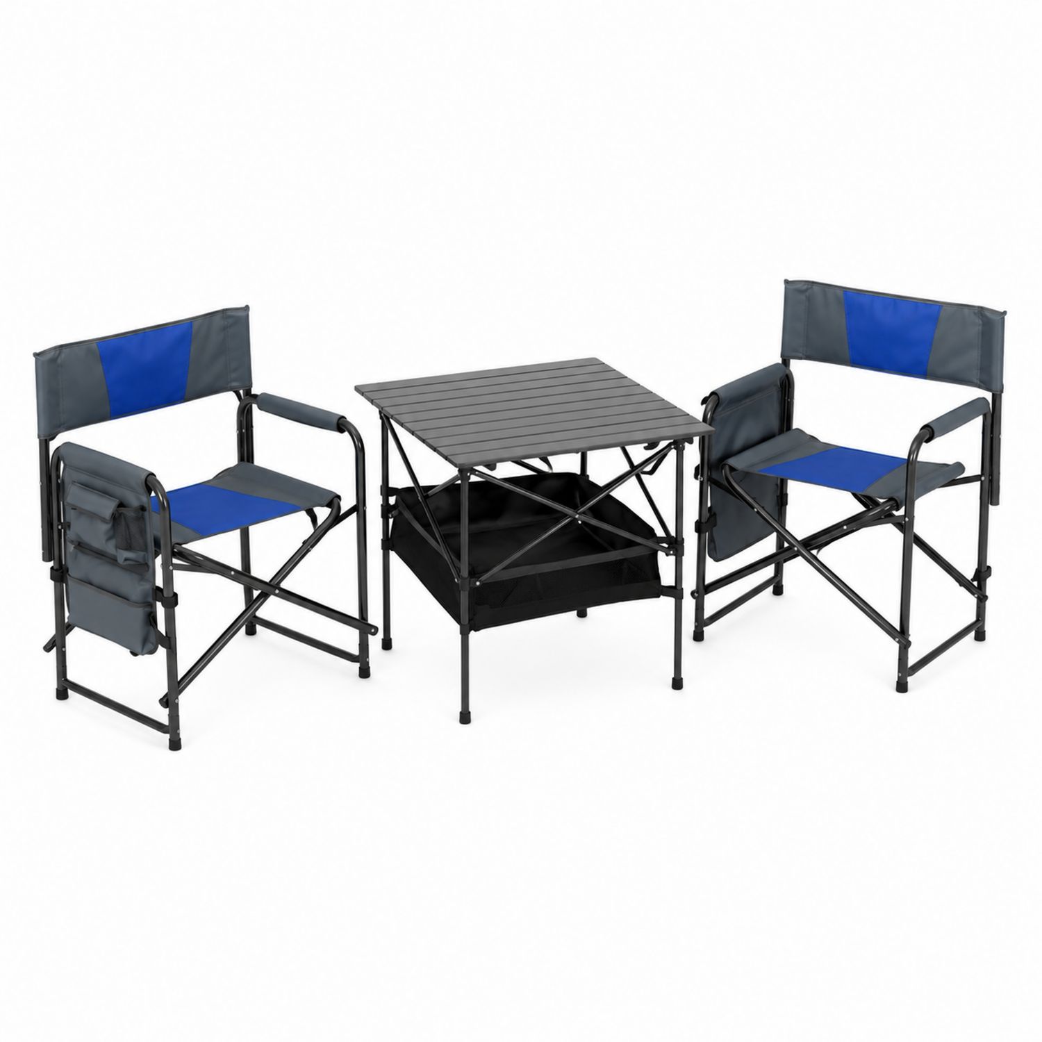 Conjunto de sillas plegables de metal con mesa y tela Gris/Azul-Zentrivoniel