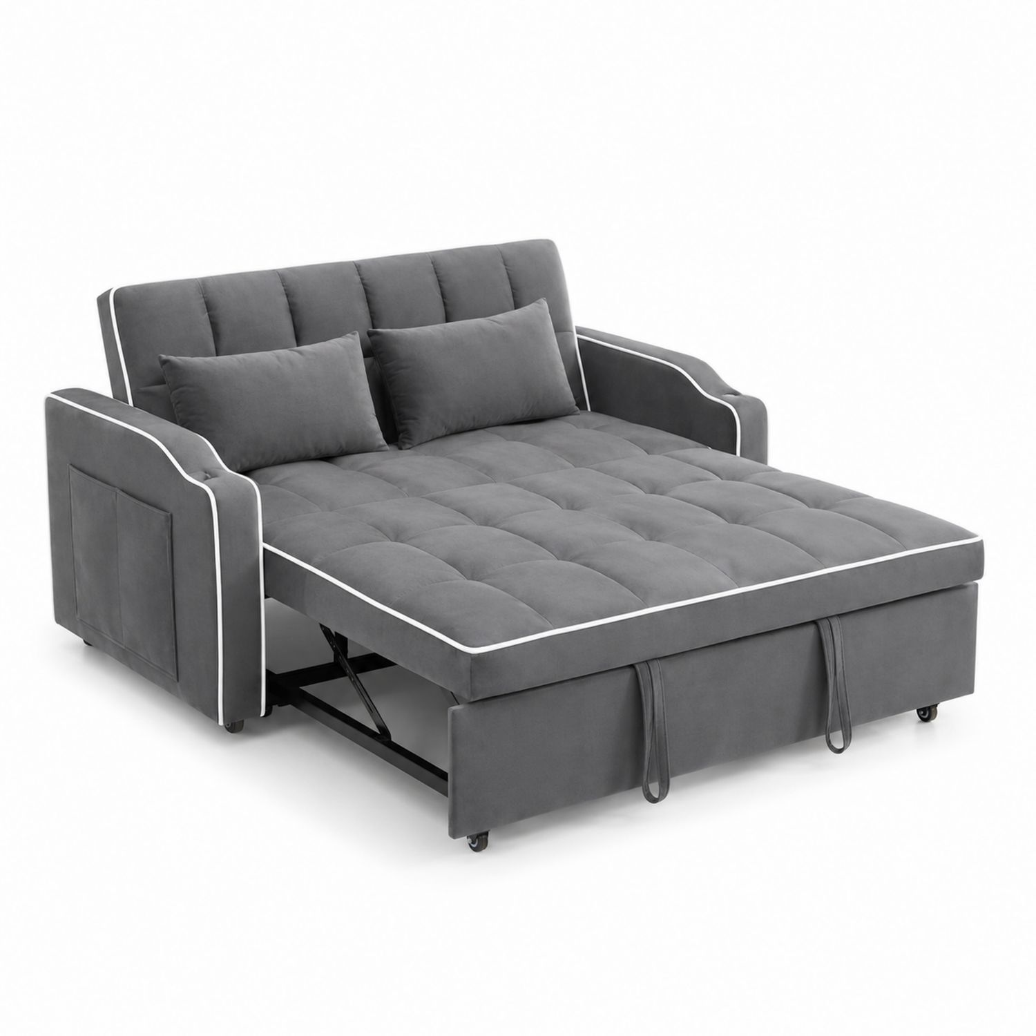 Sofá cama de tela con almacenamiento gris y cojines-Zentrivoniel