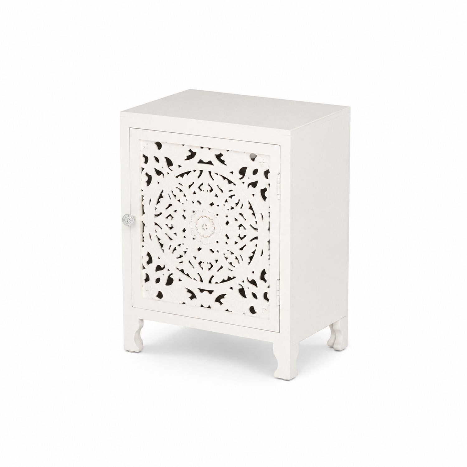 Mesita de noche de MDF con diseño tallado Blanco-Zentrivoniel