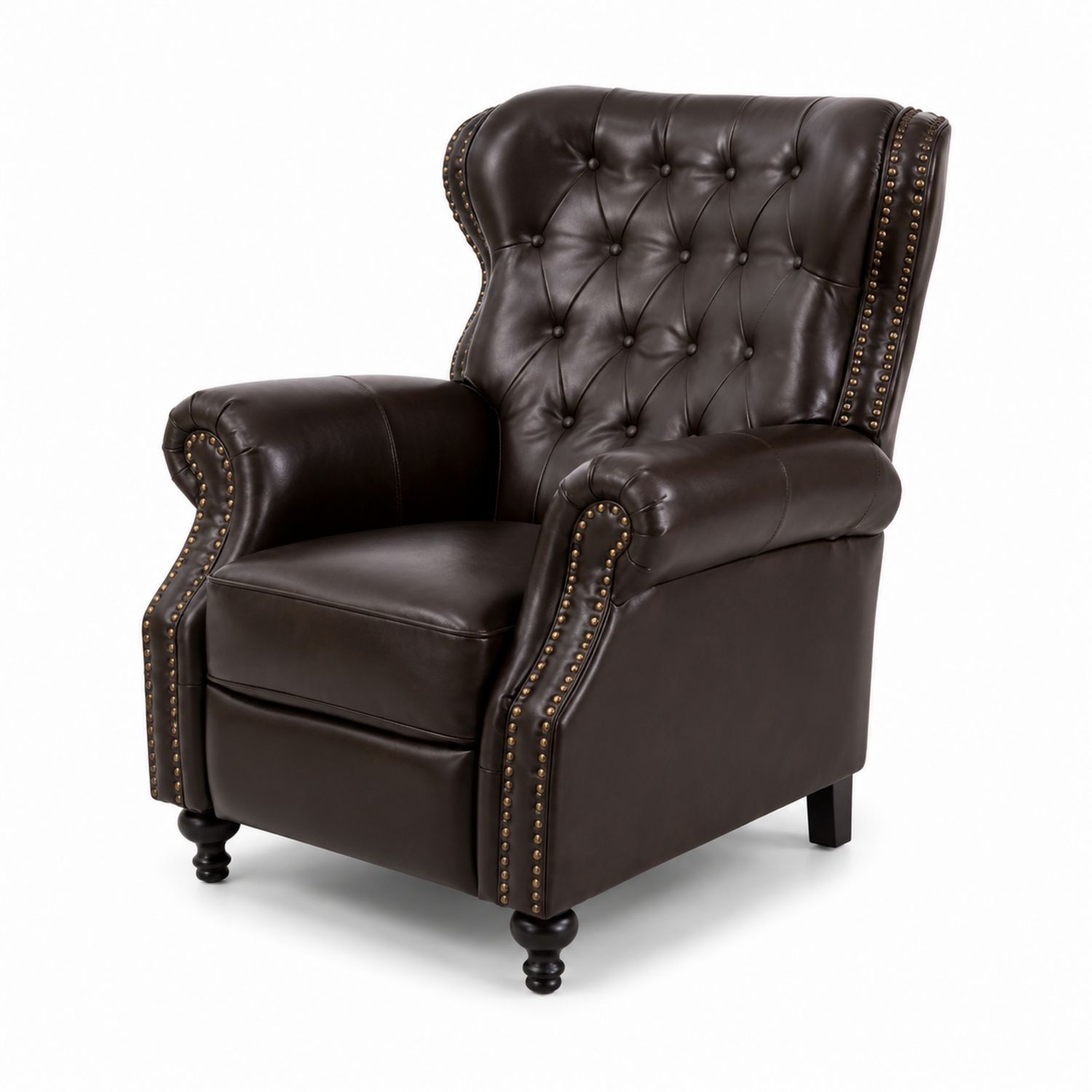 Sillón Reclinable de Cuero Sintético Marrón con Tachuelas-Zentrivoniel