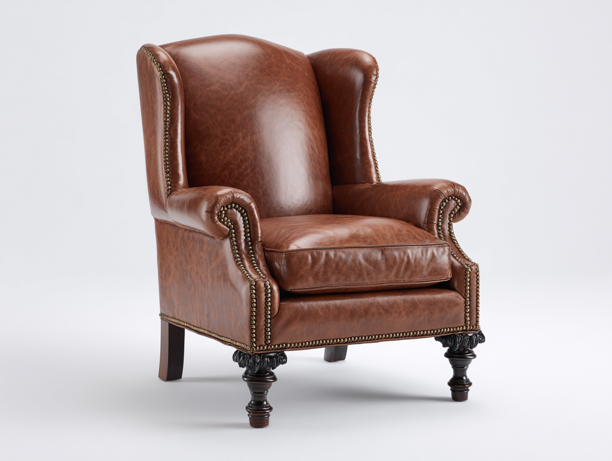 Fauteuil à oreilles-Cuir-Bois-91x93x116 cm-Marron cognac-Classique-Limoioloft