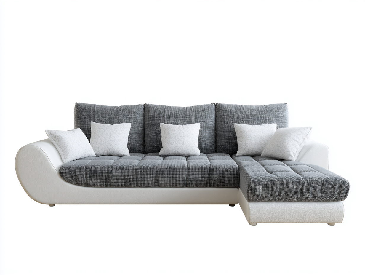 Canapé d'angle-Tissu-Similicuir-292x170x86 cm-Gris-Blanc-Contemporain-Limoioloft