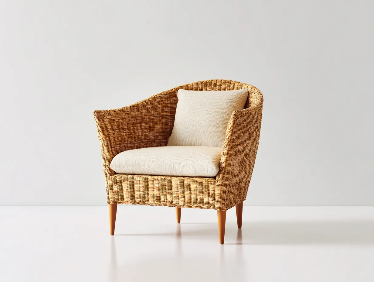 Fauteuil en rotin - Rotin-Textile-Bois - 82x78x82 cm - Naturel-Crème - Vintage léger-Limoioloft