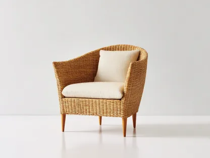 Fauteuil en rotin - Rotin-Textile-Bois - 82x78x82 cm - Naturel-Crème - Vintage léger-Limoioloft