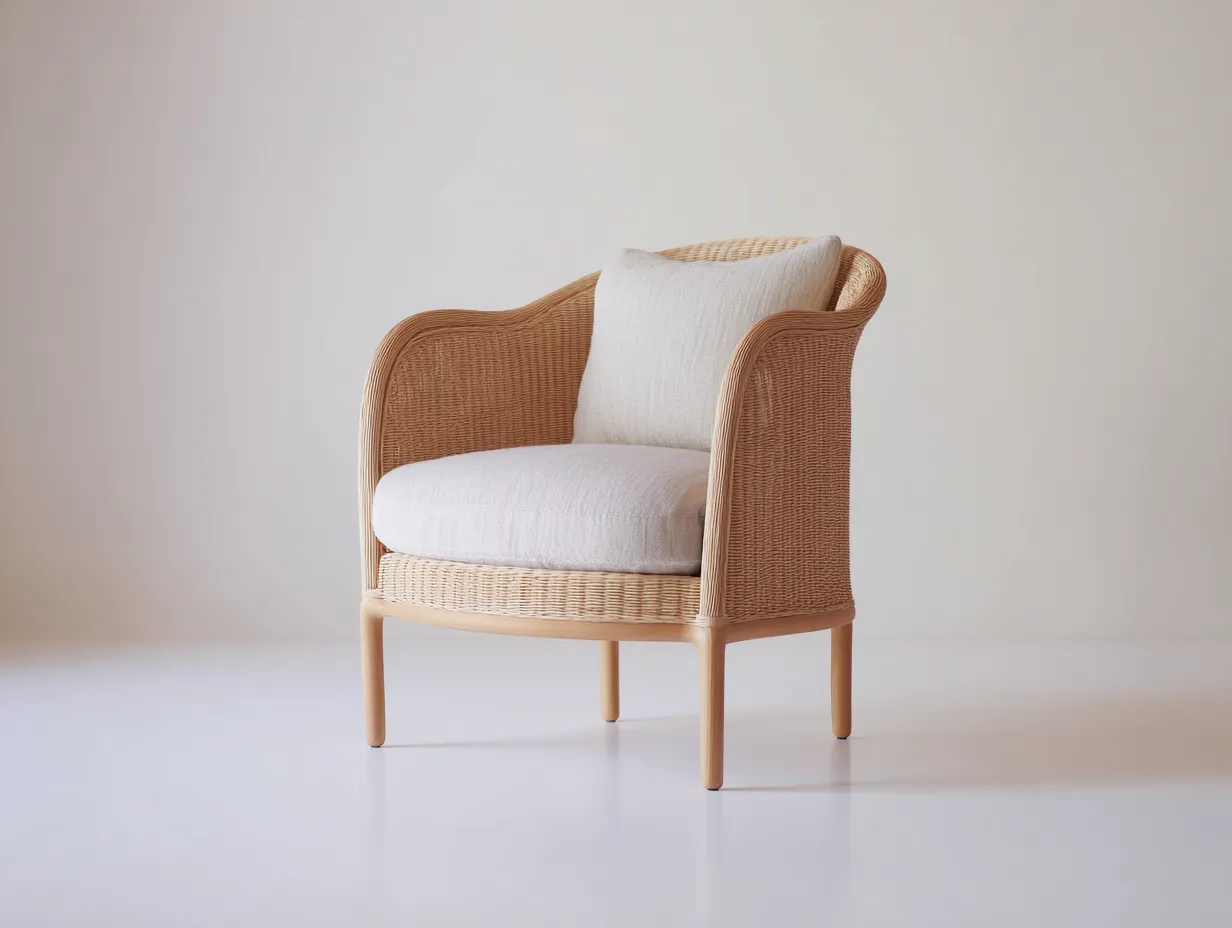 Fauteuil en rotin - Rotin-Textile-Bois - 78x76x80 cm - Naturel-Crème - Naturel compact-Limoioloft