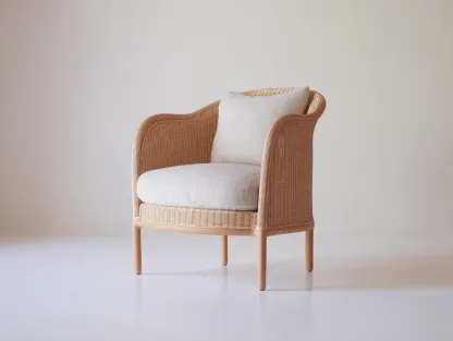 Fauteuil en rotin - Rotin-Textile-Bois - 78x76x80 cm - Naturel-Crème - Naturel compact-Limoioloft