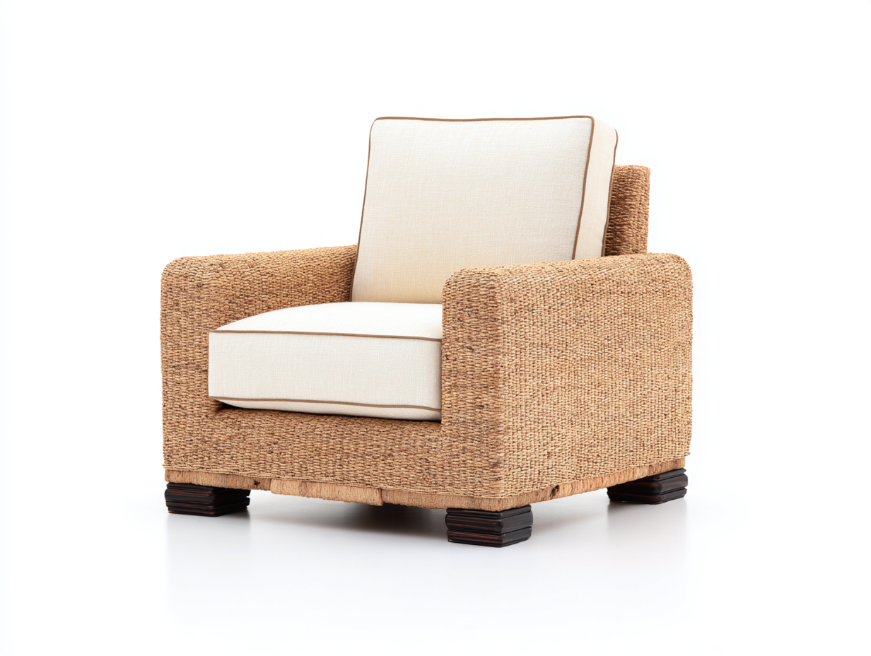 Fauteuil en rotin - Rotin-Textile-Bois - 96x88x78 cm - Naturel-Blanc cassé - Bord de mer-Limoioloft