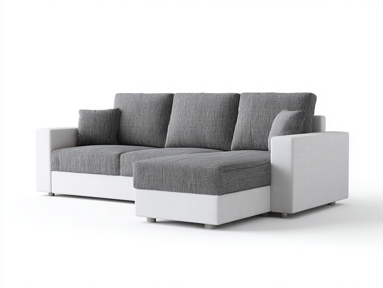 Canapé d'angle-Tissu-Métal-276x162x82 cm-Gris-Blanc-Moderne-Limoioloft