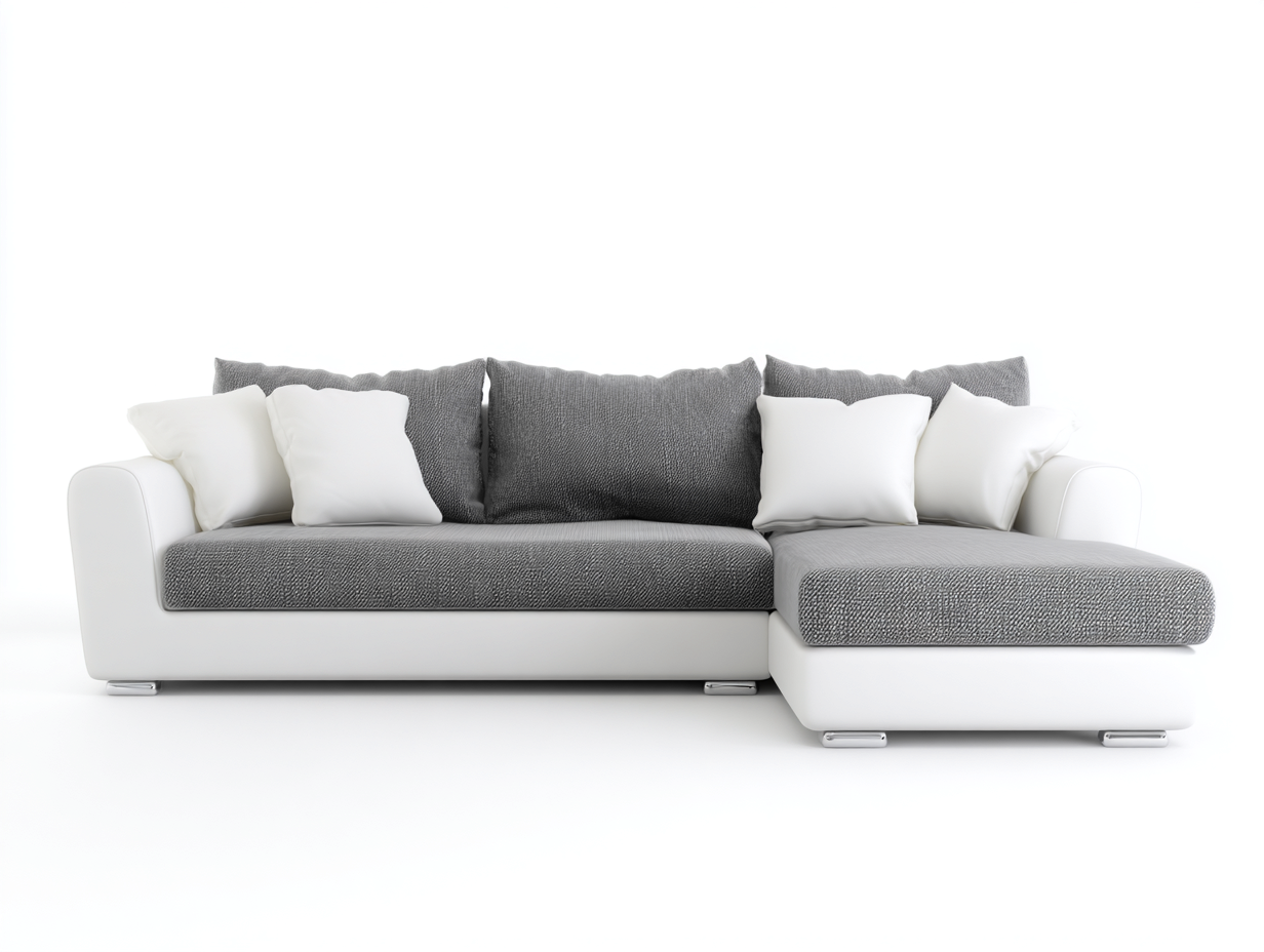 Canapé d'angle-Tissu-Similicuir-Métal-300x168x82 cm-Gris-Blanc-Moderne-Limoioloft