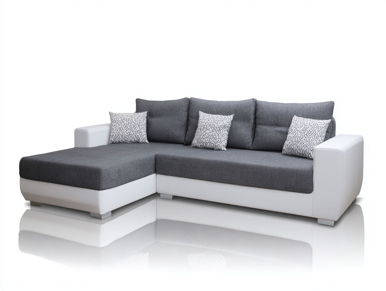 Canapé d'angle-Tissu-Similicuir-280x170x84 cm-Gris foncé-Blanc-Moderne-Limoioloft