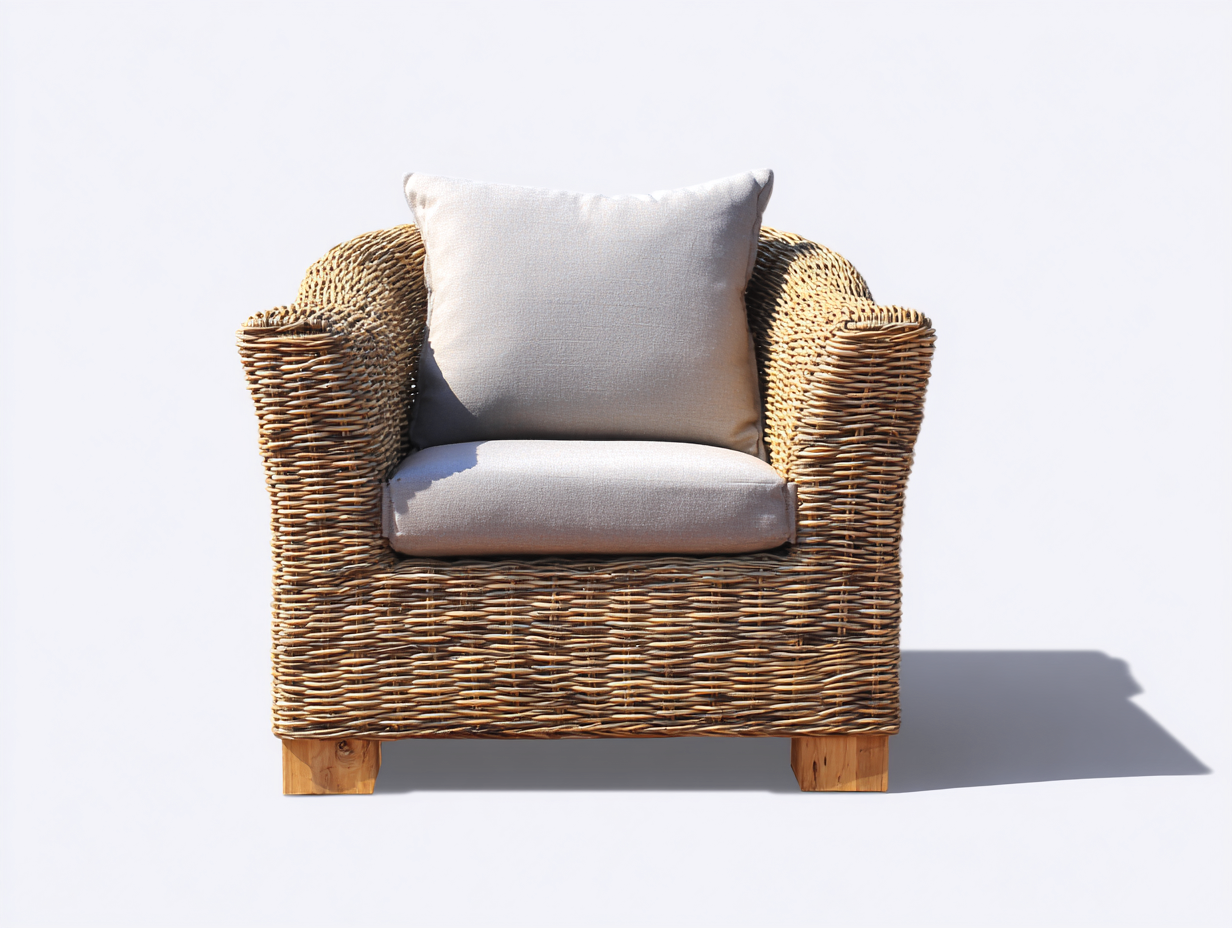 Fauteuil en rotin - Rotin-Textile-Bois - 98x88x78 cm - Naturel-Beige - Rustique-Limoioloft
