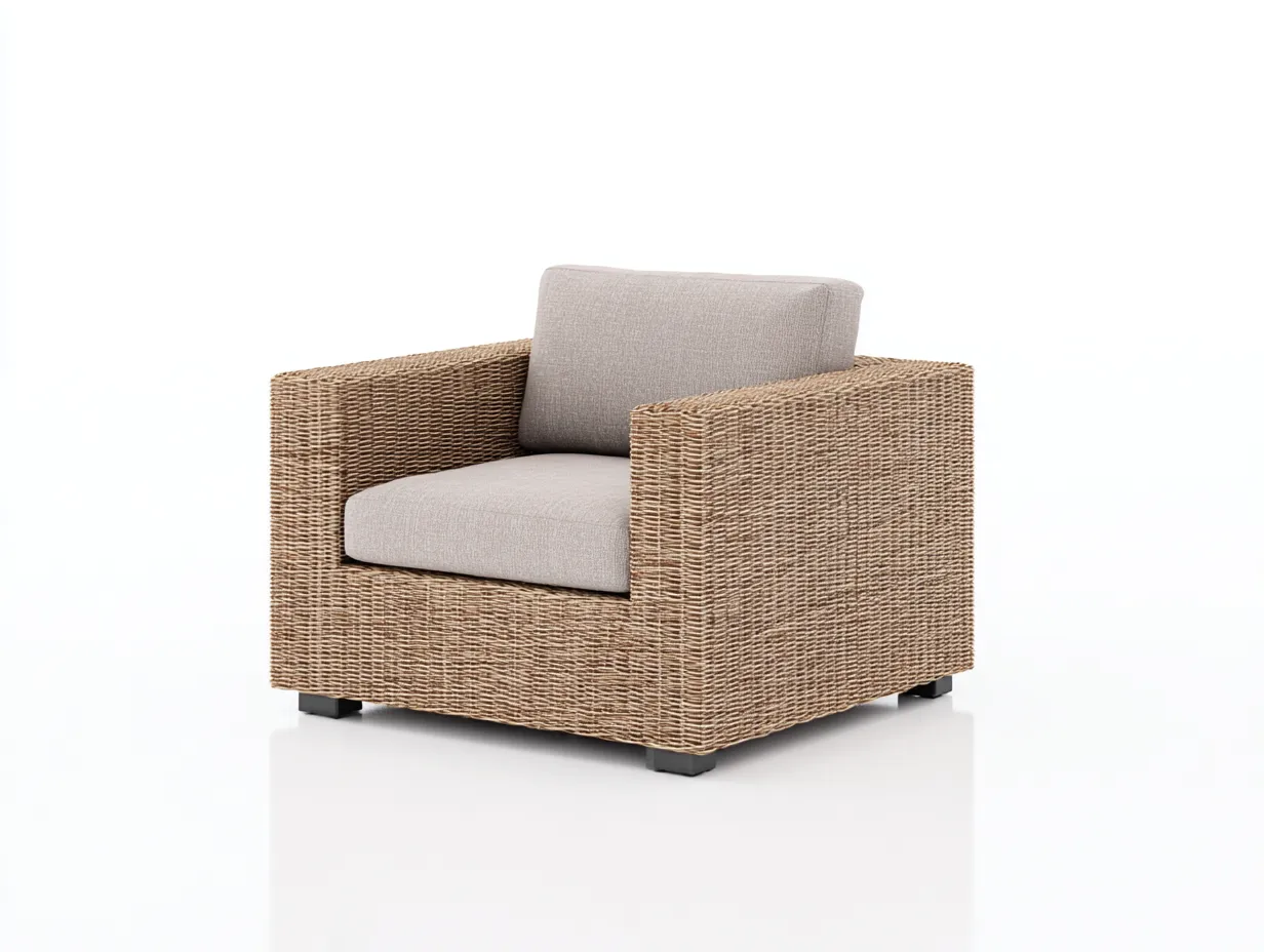 Fauteuil en rotin - Rotin-Textile-Bois - 104x92x78 cm - Naturel-Grège-Noir - Moderne cubique-Limoioloft