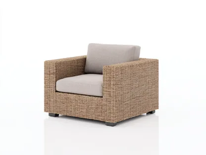 Fauteuil en rotin - Rotin-Textile-Bois - 104x92x78 cm - Naturel-Grège-Noir - Moderne cubique-Limoioloft