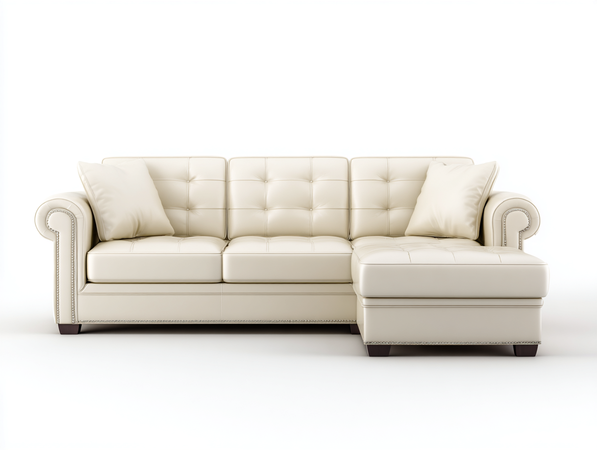 Canapé d'angle-Cuir-Bois-285x165x86 cm-Ivoire-Classique-Limoioloft