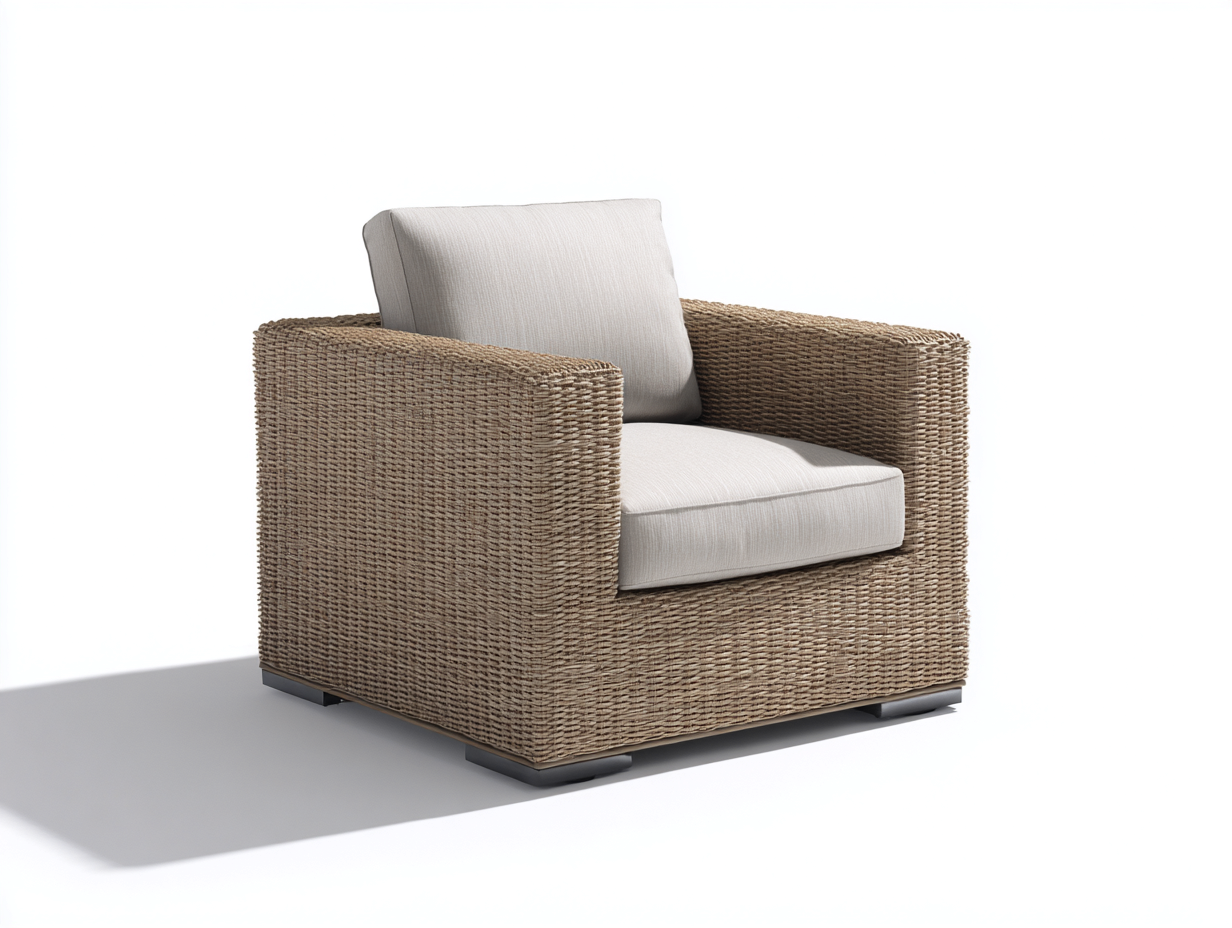 Fauteuil en rotin - Rotin-Textile-Bois - 102x90x80 cm - Naturel-Grège-Noir - Contemporain-Limoioloft