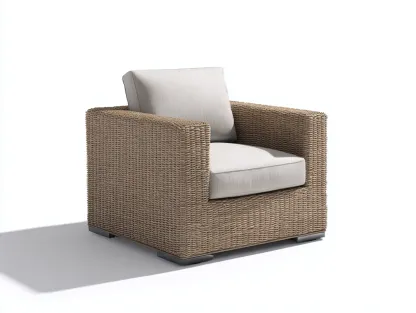 Fauteuil en rotin - Rotin-Textile-Bois - 102x90x80 cm - Naturel-Grège-Noir - Contemporain-Limoioloft