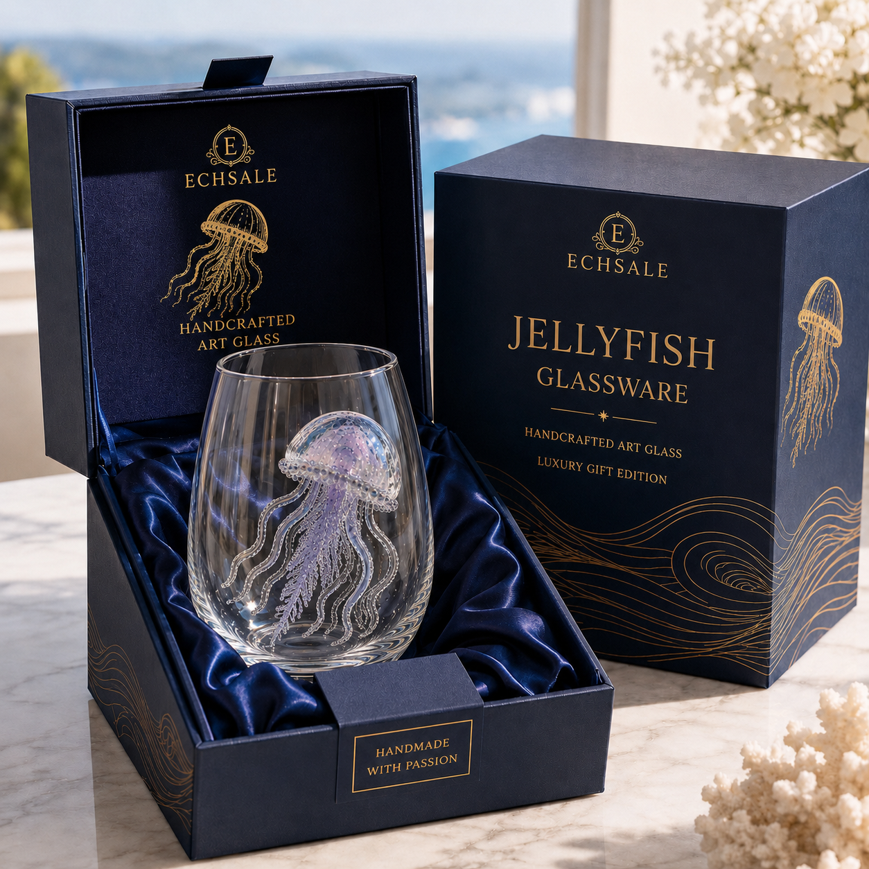 The Luminescent Drift | Iridescent 3D Jellyfish Crystal Tumbler