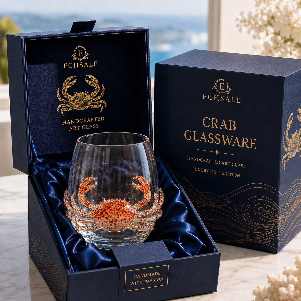 The Coastal Rogue | Hyper-Realistic 3D Crab Artisan Wine & Water Glass