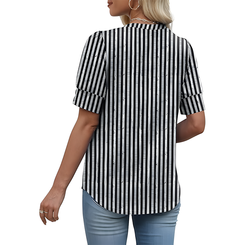 Women's button-down V-neck short-sleeved shirt