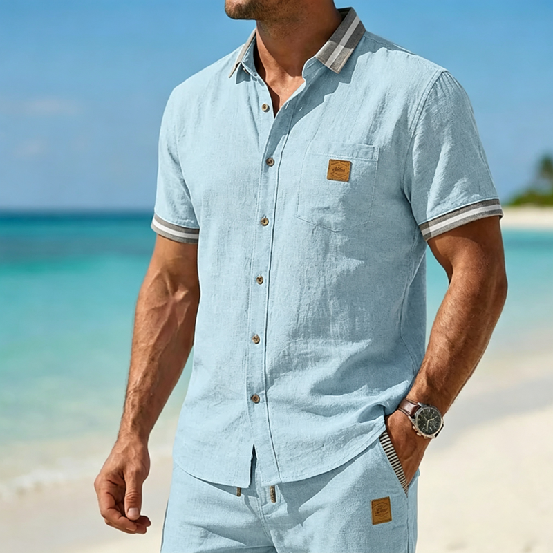 Herren-Sommer-Set aus leichtem Leinenmix mit Kontrastdetails