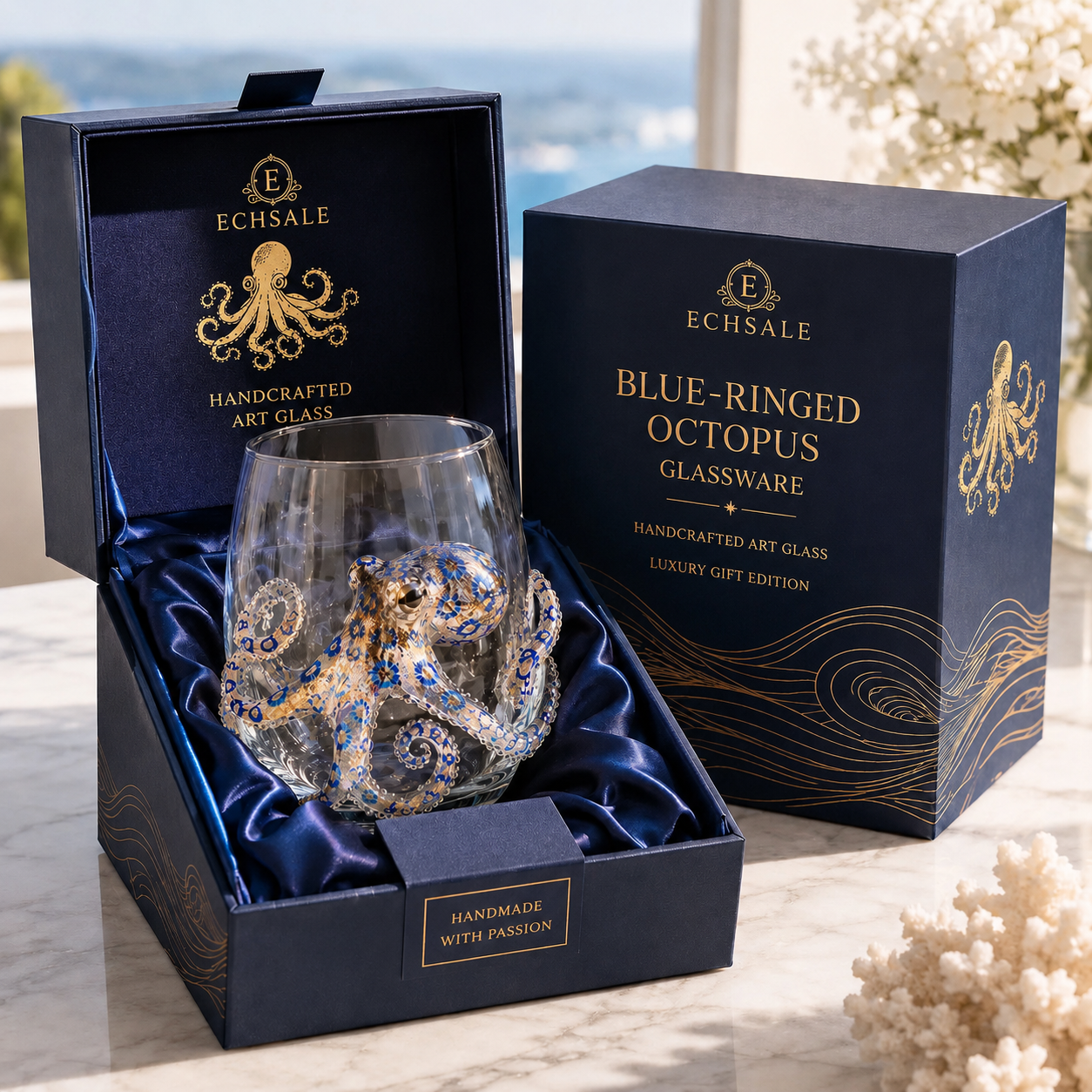 The Abyssal Charm | Avant-Garde 3D Blue-Ringed Octopus Whiskey Glass